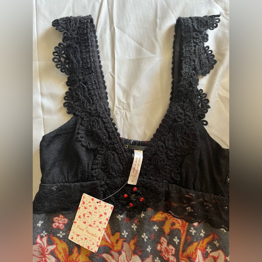 NWT! Free People Floral Black and Multicolor Mini Dress - Picture 5 of 5